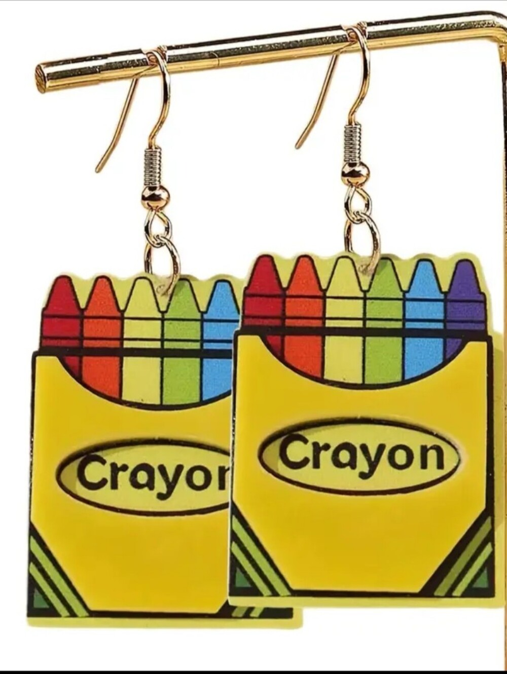 Hand Crafted Yellow Crayon Box Dangle Earrings - Colorful Kids-Inspired Design